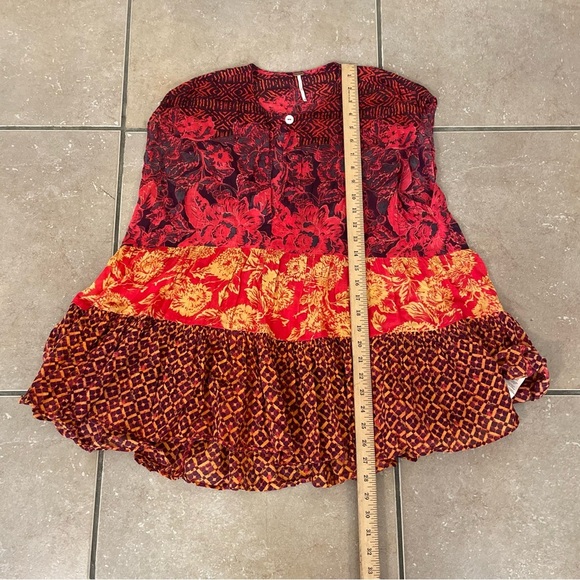 Free People Gotta Have You Tunic Cap Sleeve Flowy Red Orange Tiered Top Size XS - Picture 10 of 10